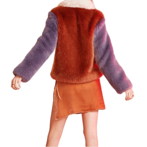 LPA *Celebrity Favorite* Faux Fur Color Block Jacket 413 in Rust & Lilac - Picture 5 of 16